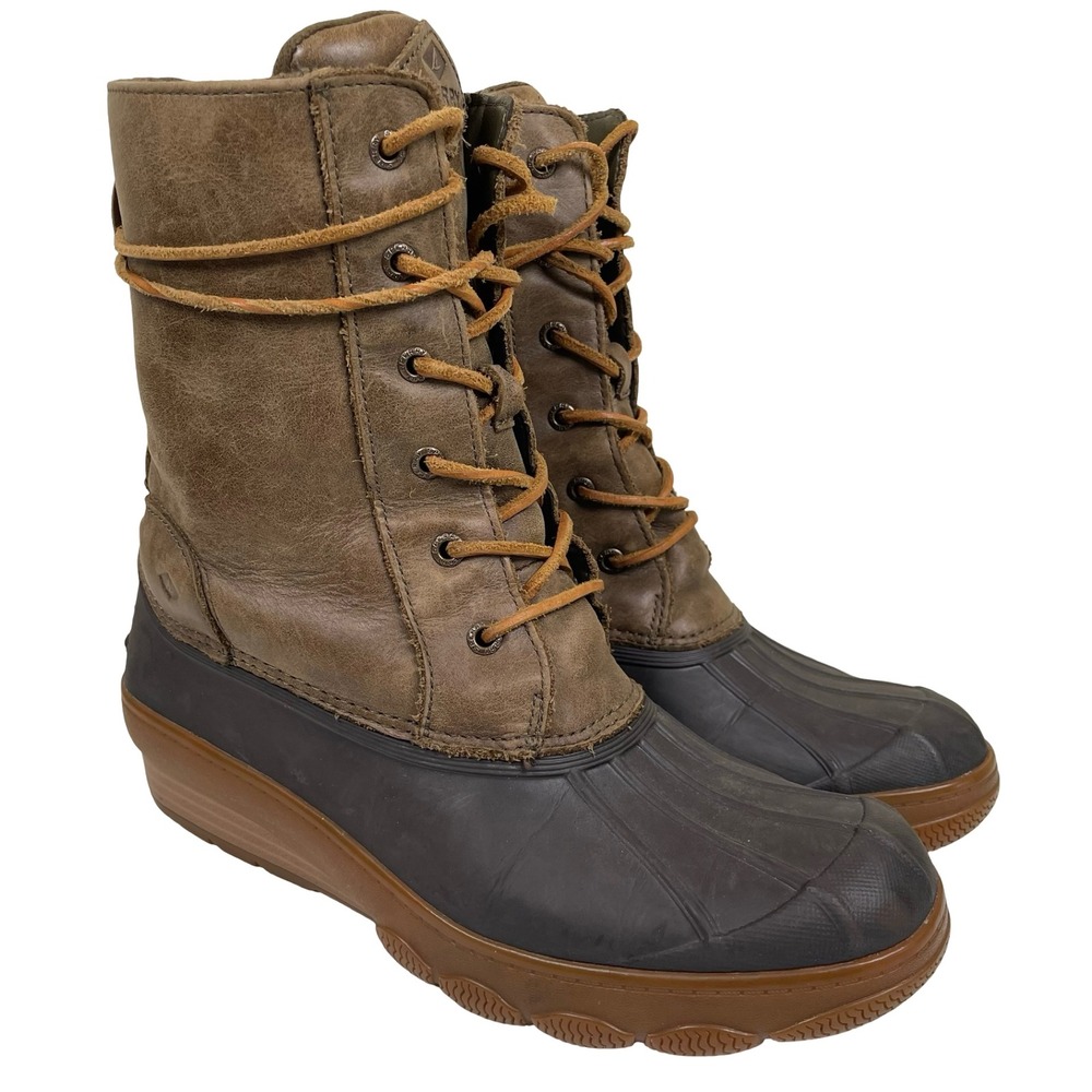 Sperry Top-Sider Saltwater Reeve Wedge Leather Duck Boots 10 Brown Waterproof‎